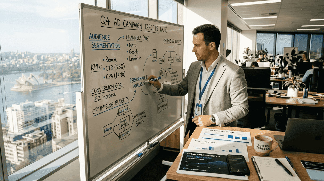 Manager planning ad campaign in corner office