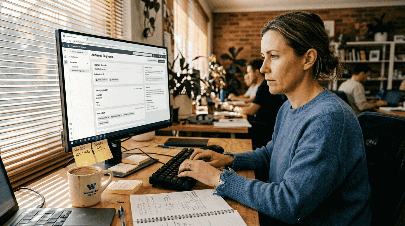 Woman configuring ad audience targeting