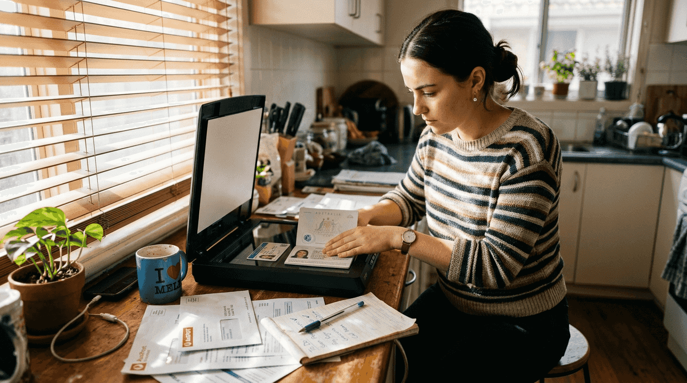 Woman scanning loan identification documents