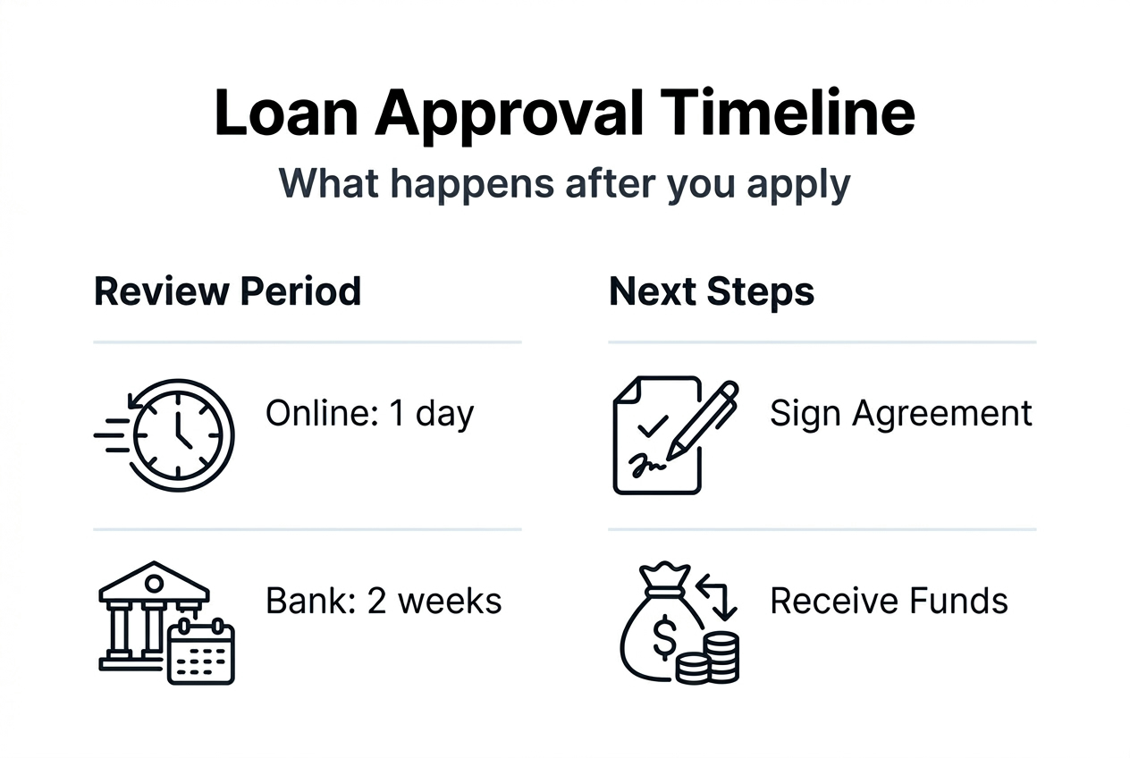 Infographic showing loan approval steps and timing