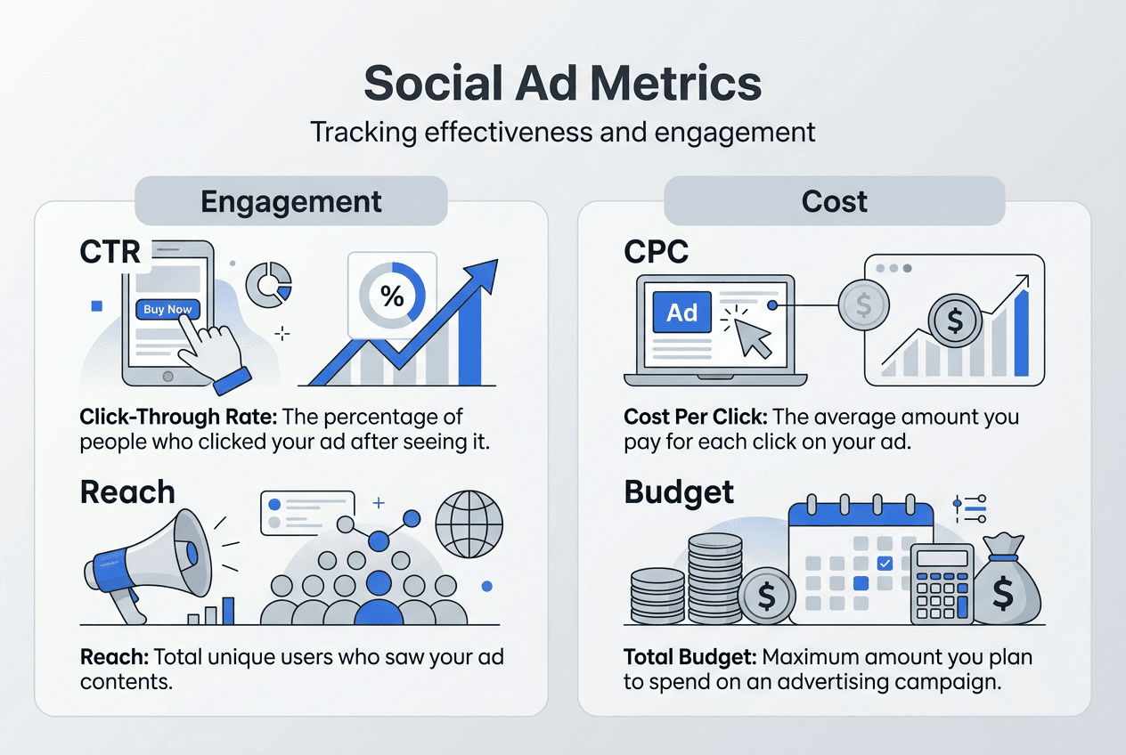 Infographic of key social ad metrics