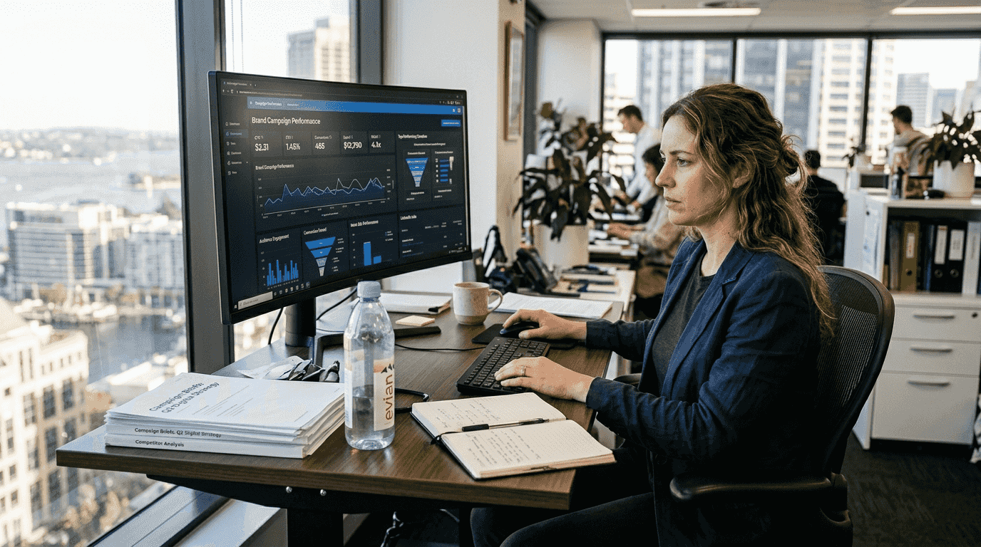 Marketing director checking social ad analytics