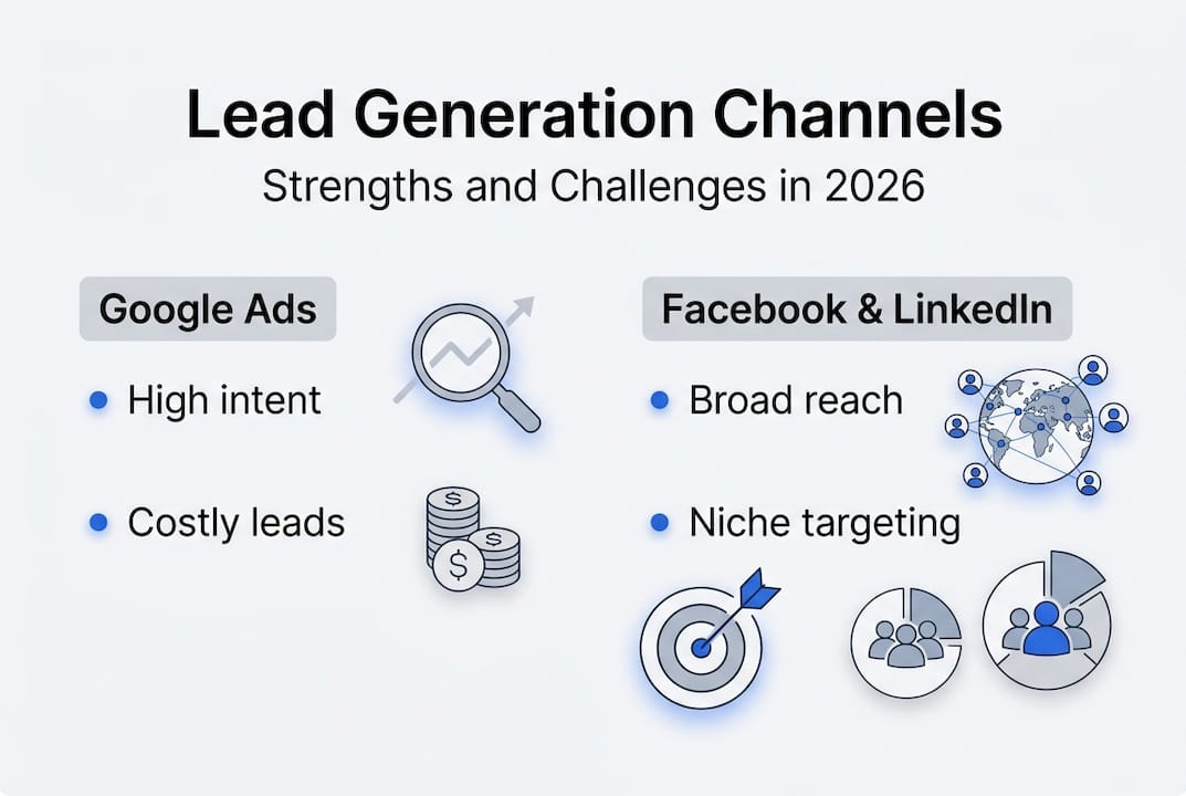 Infographic comparing Google, Facebook, LinkedIn for leads