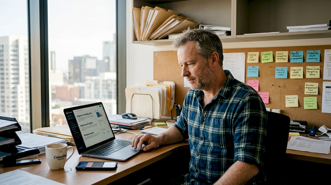 Business owner viewing social ad analytics