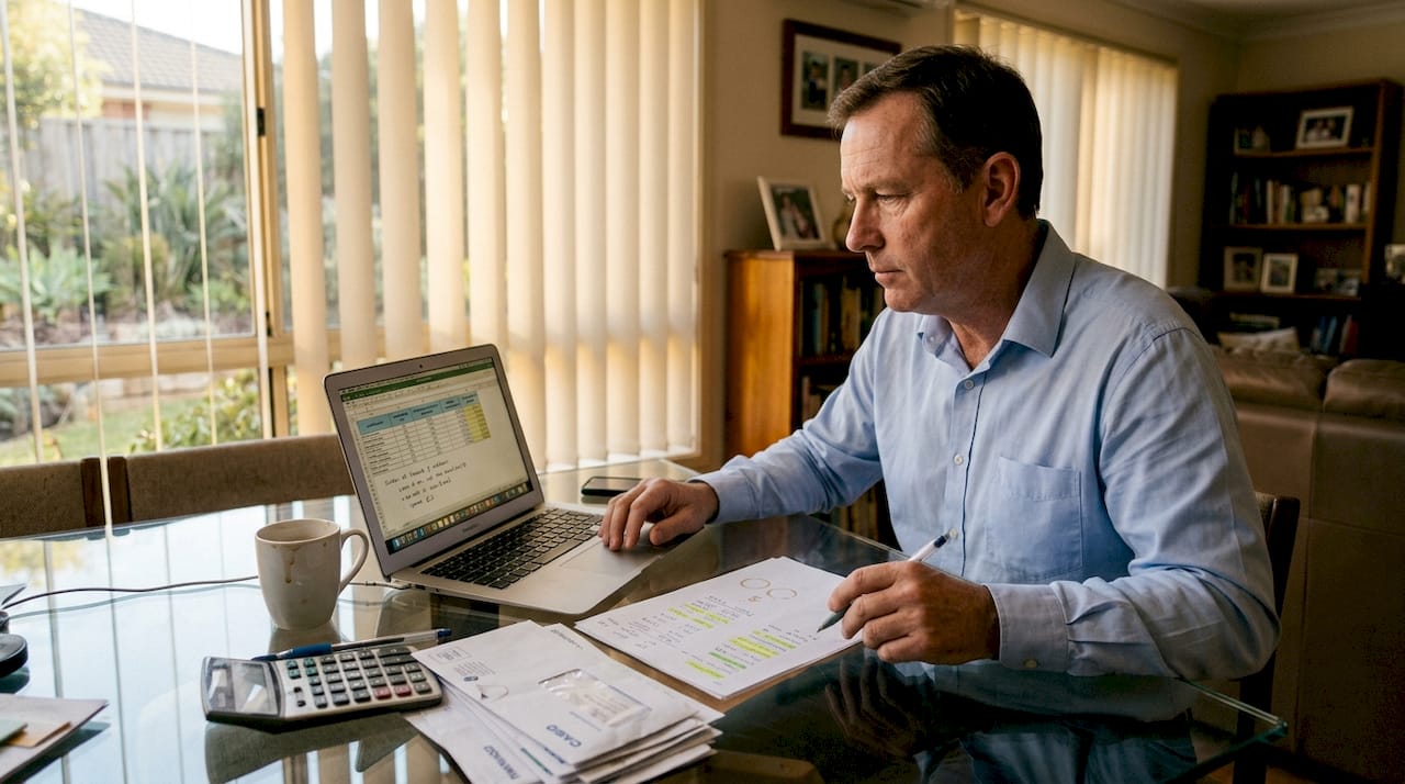 Man creating personal loan comparison spreadsheet