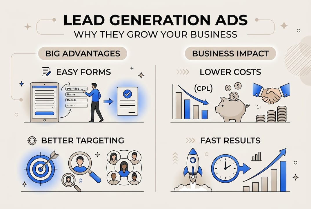 Infographic lead generation ads core benefits