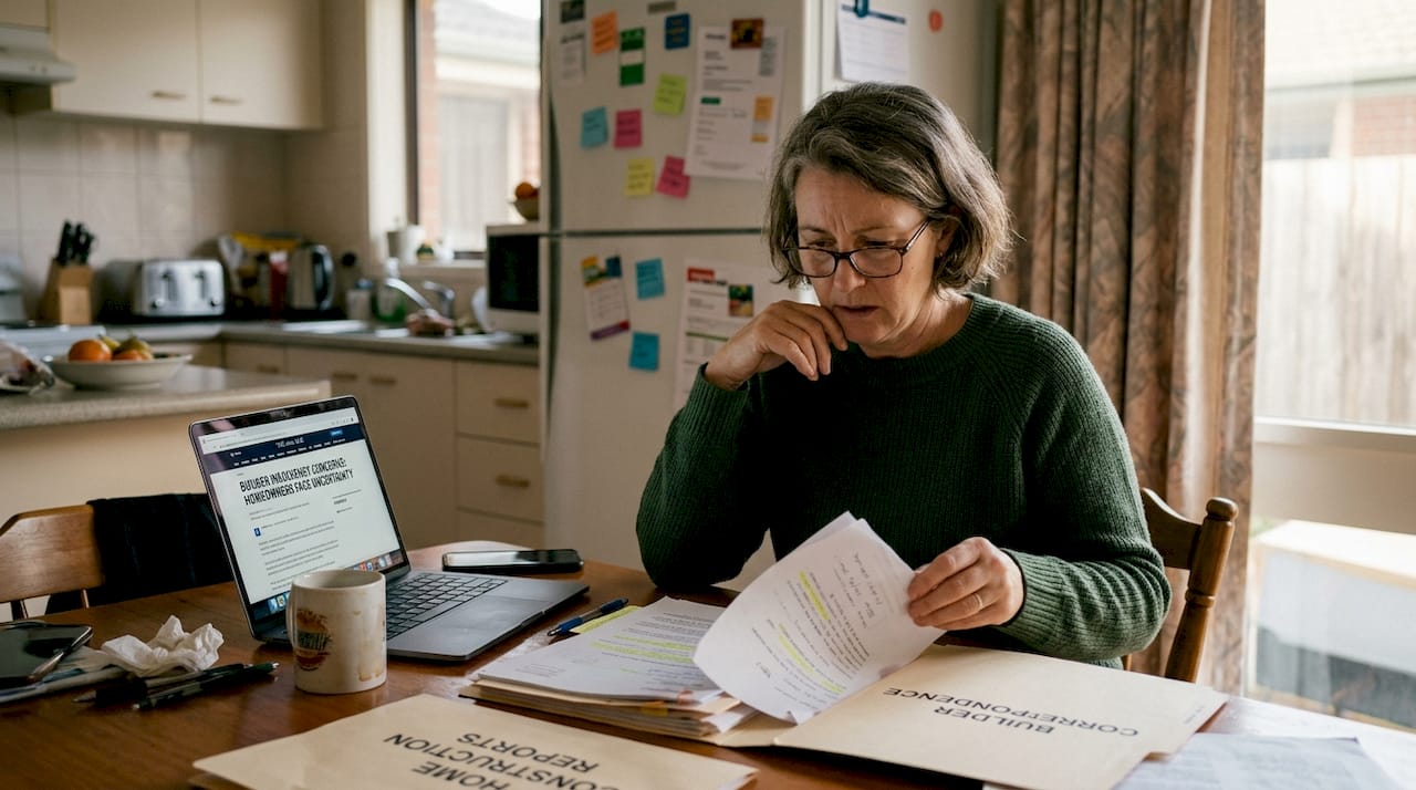 Woman worried reviewing builder insolvency documents