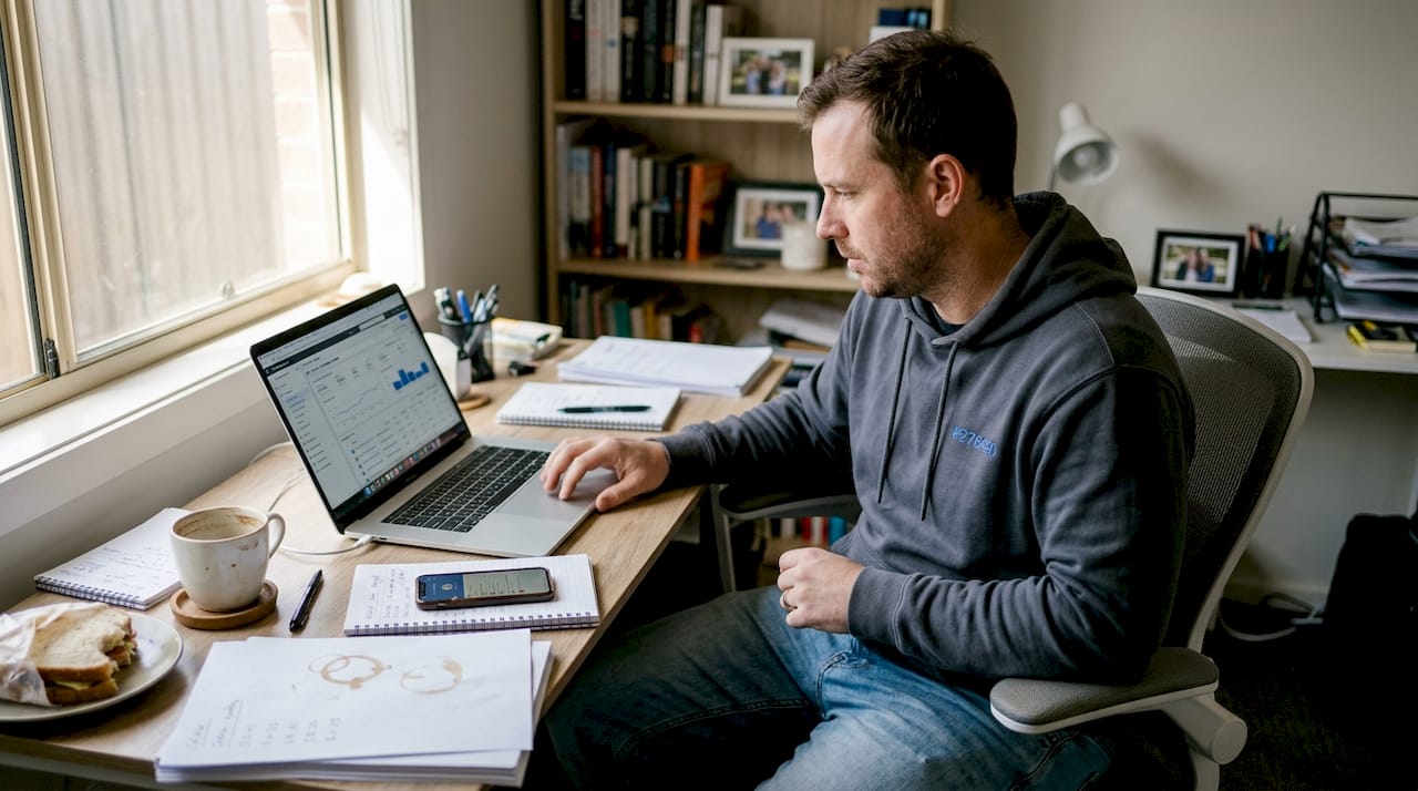 Business owner checking digital ad metrics