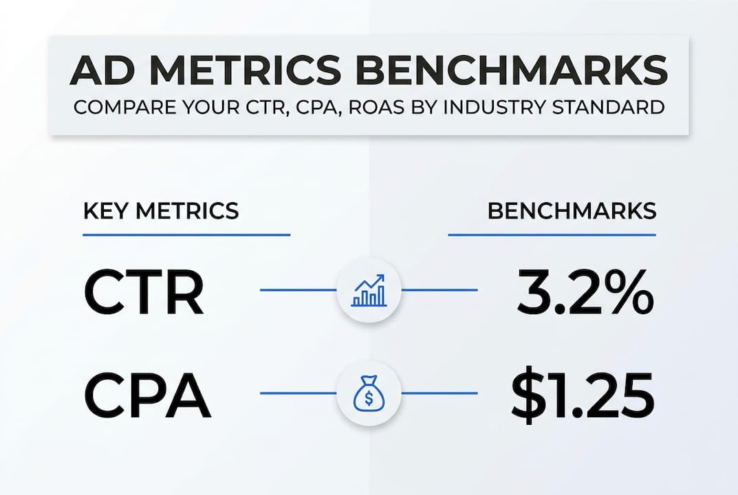 Infographic showing ad metrics and benchmark comparisons