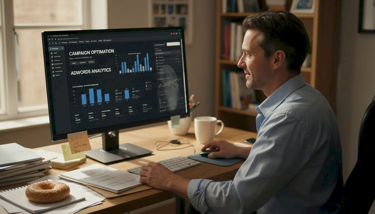 Man optimizing digital campaign at desk