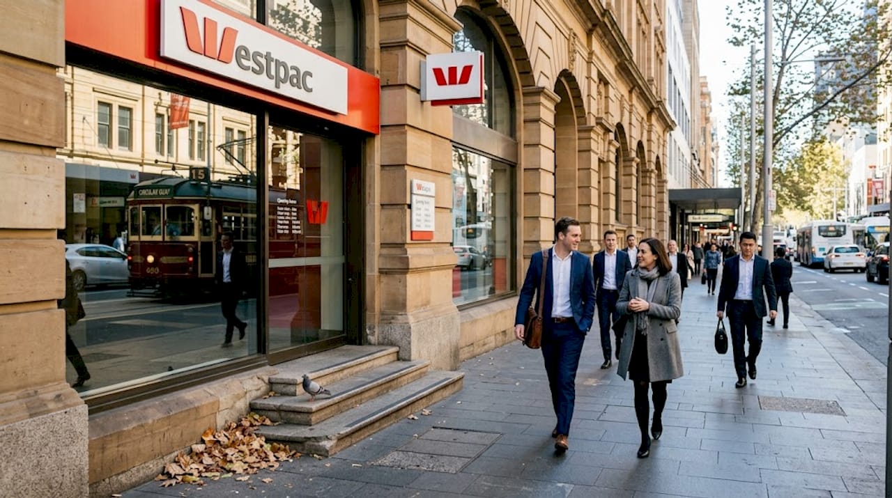 Australian Big Four bank branch on bustling street