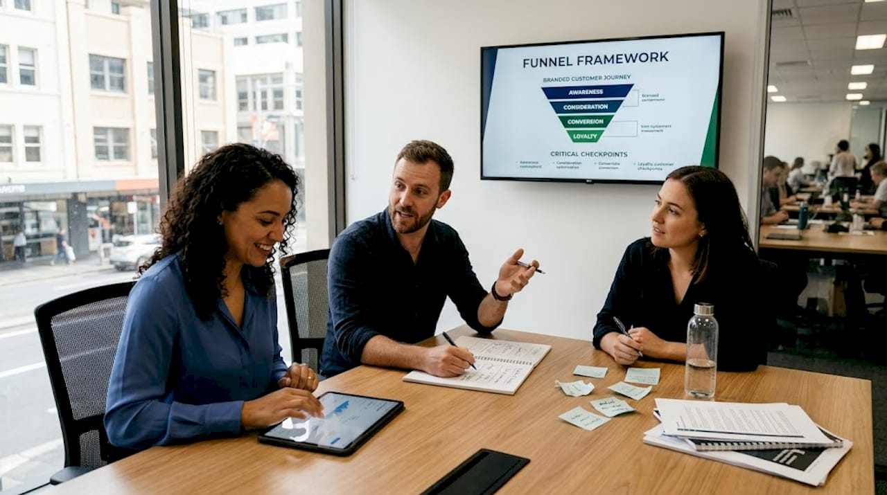 Marketing team planning Facebook campaign strategy