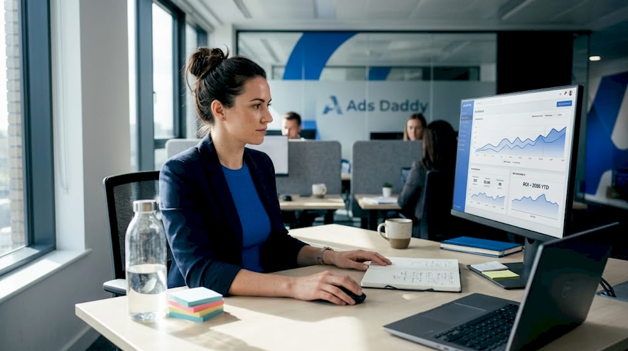 Marketing manager reviewing ad campaign analytics