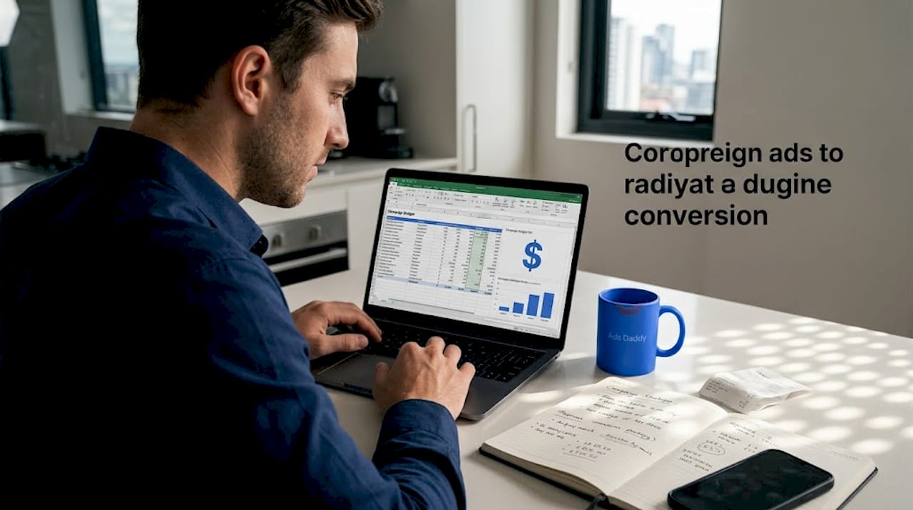 Digital advertiser adjusting ad campaign at home table