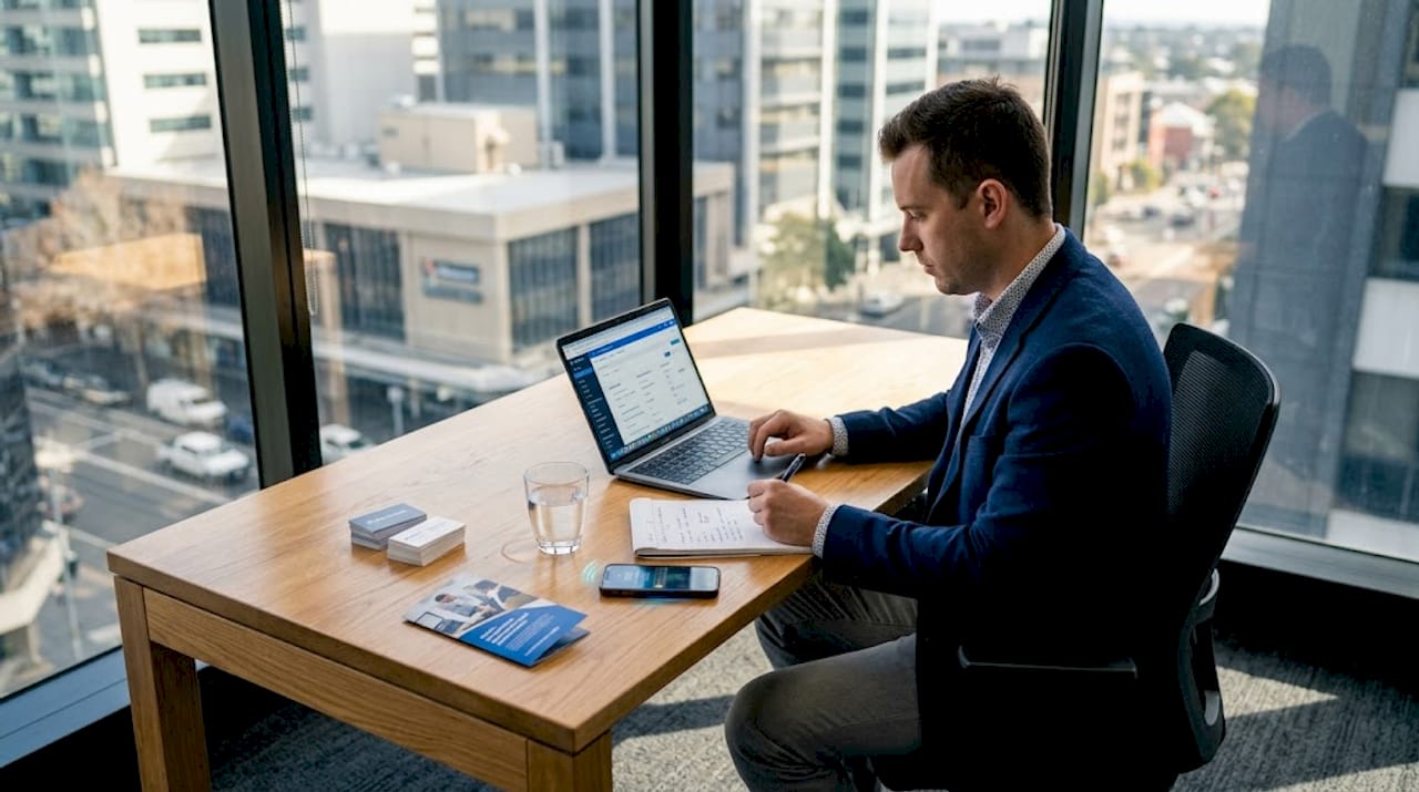 Marketer at desk building lead workflow
