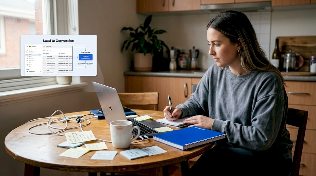Woman reviewing automated lead nurture emails