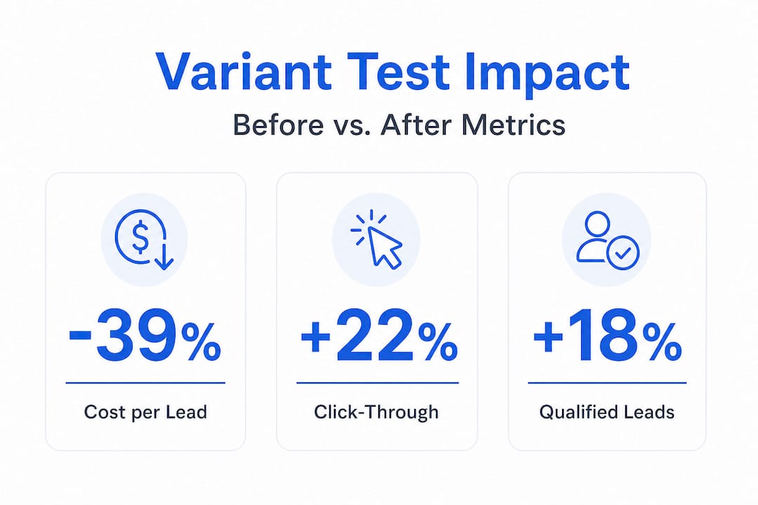 Infographic with main lead generation metrics before vs after
