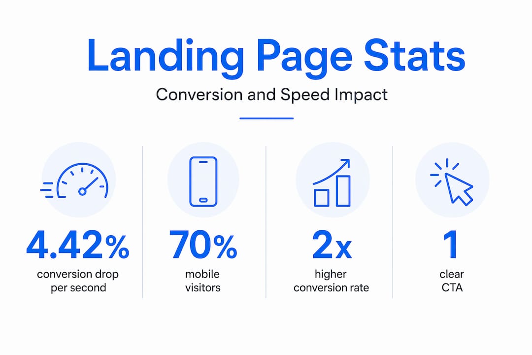 Infographic showing landing page conversion and speed stats