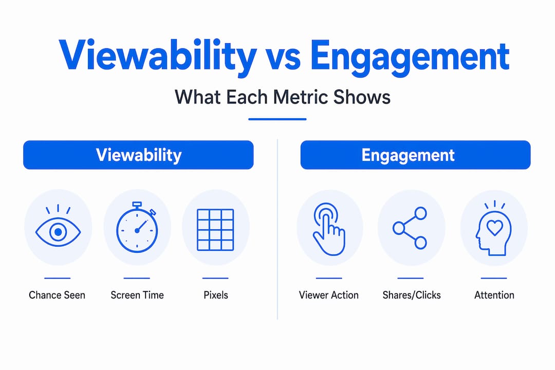 Infographic comparing viewability and engagement metrics