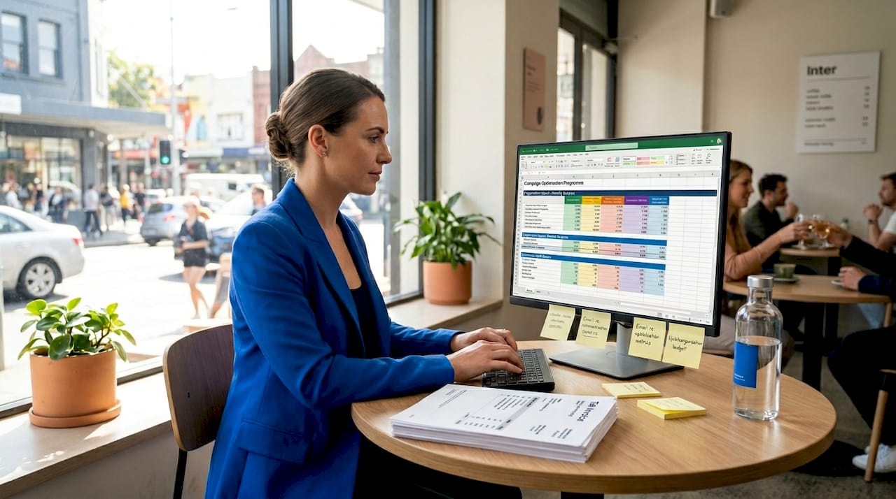 Marketing manager checking ROI data spreadsheet