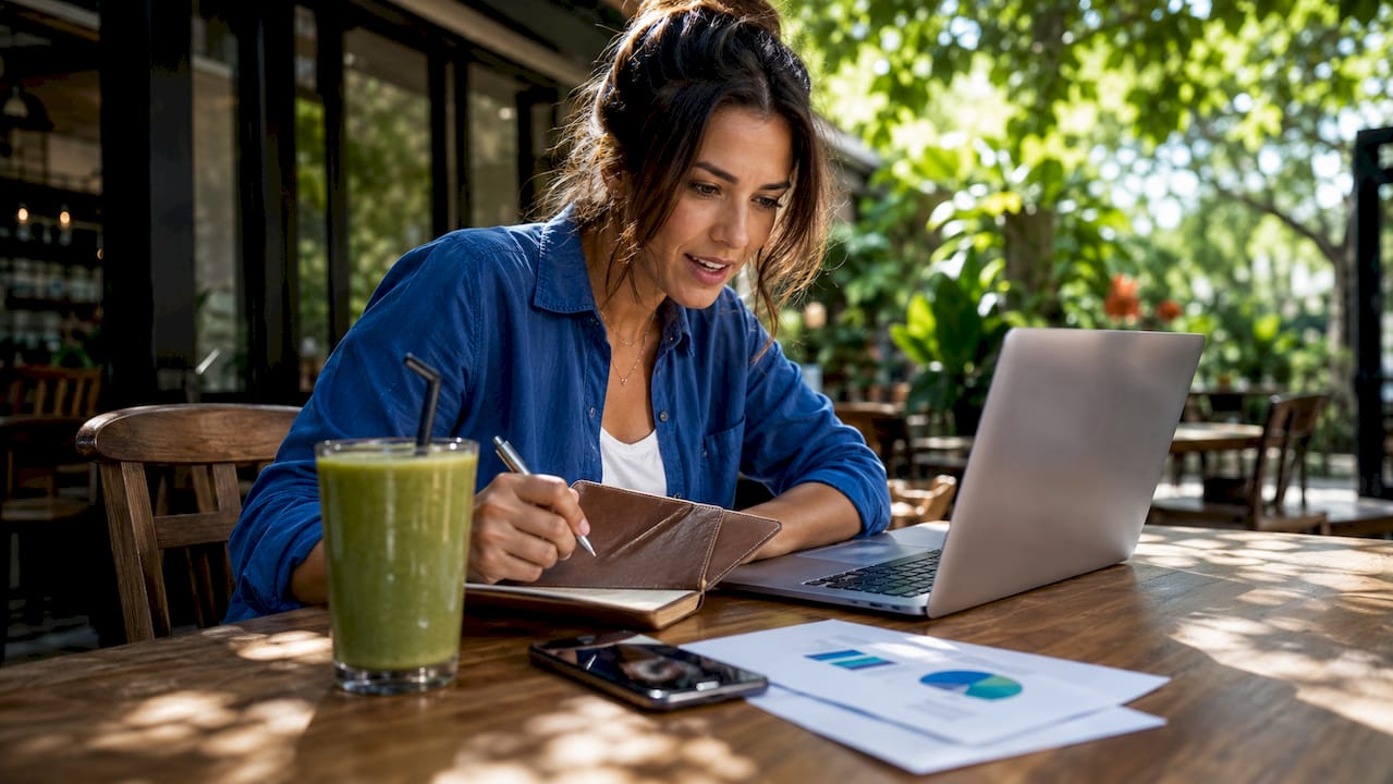 Small business owner planning Facebook marketing