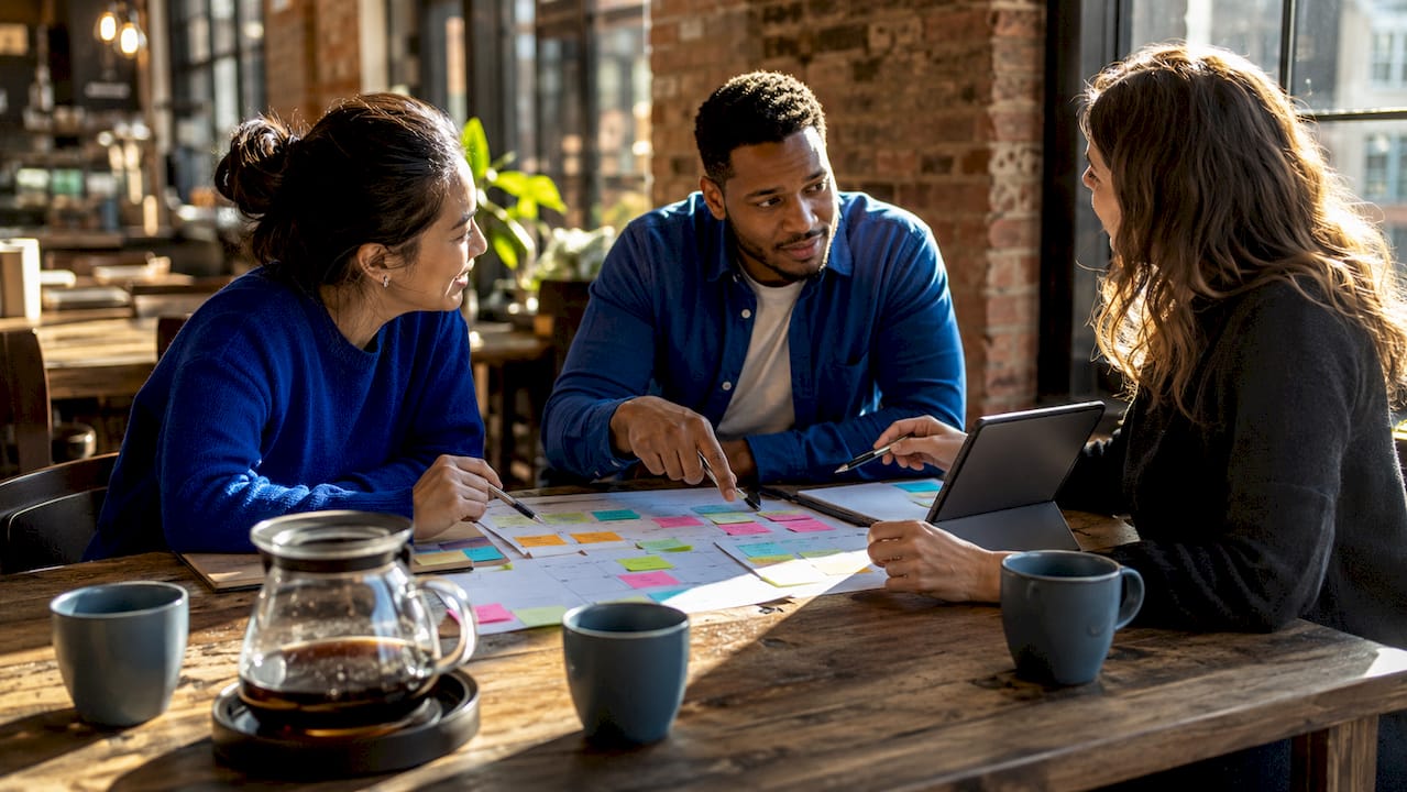 Team collaborating on Facebook content strategy