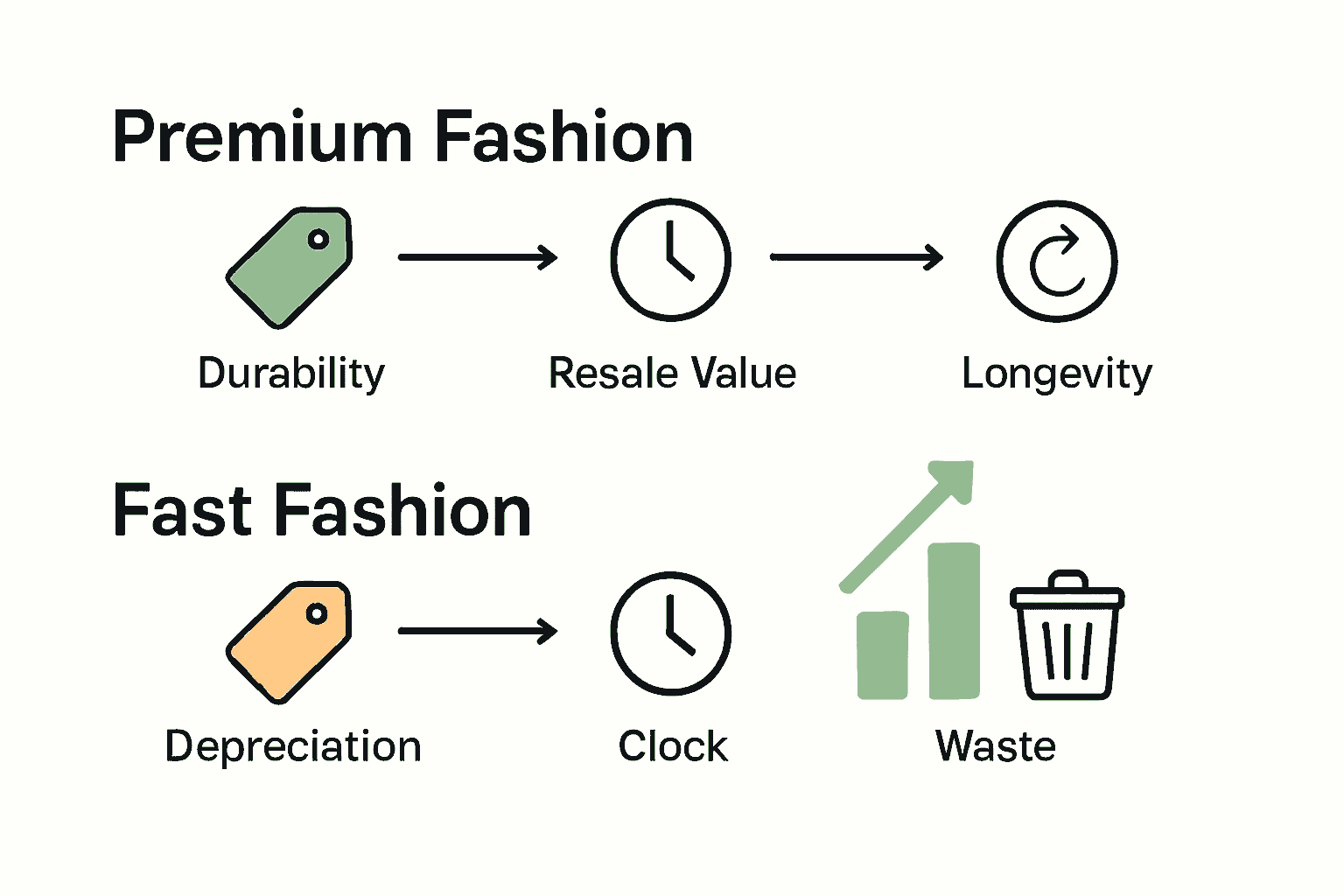 Infographic comparing premium fashion and fast fashion lifecycle
