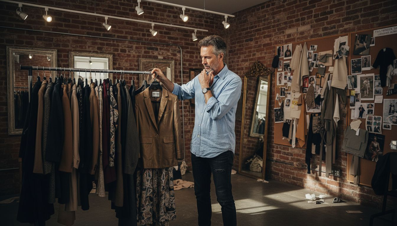 Stylist preparing seasonal designer clothing rack