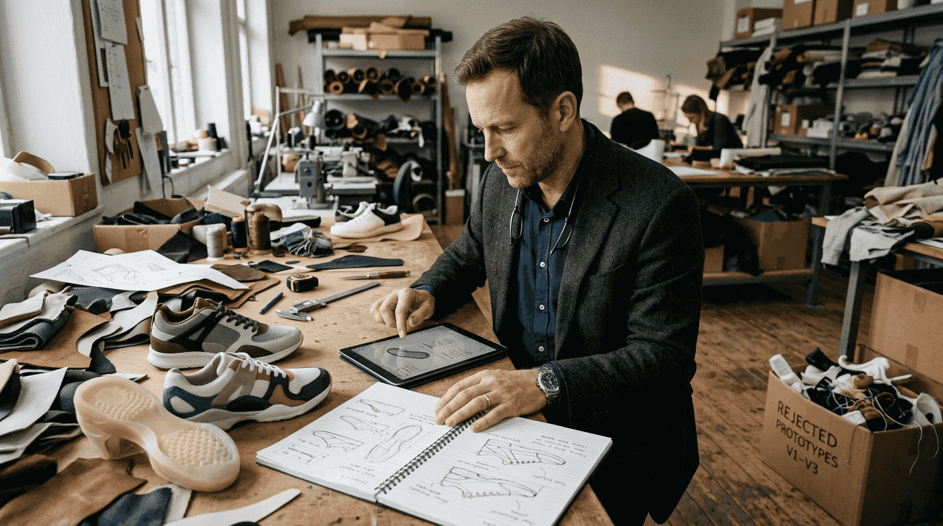 Pattern maker reviewing 3D-printed fashion prototypes