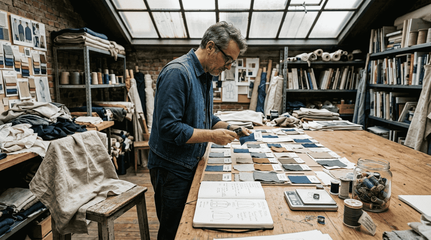 Designer working with sustainable fashion samples
