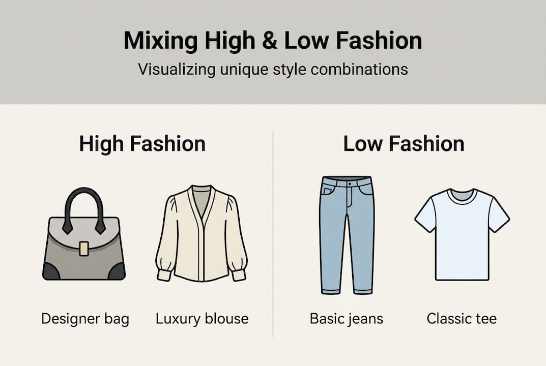 Infographic mixing high and low fashion items