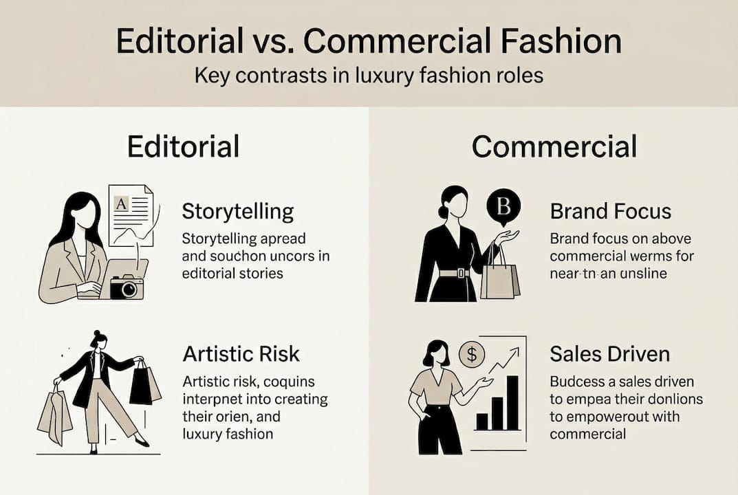 Infographic contrasting editorial and commercial fashion