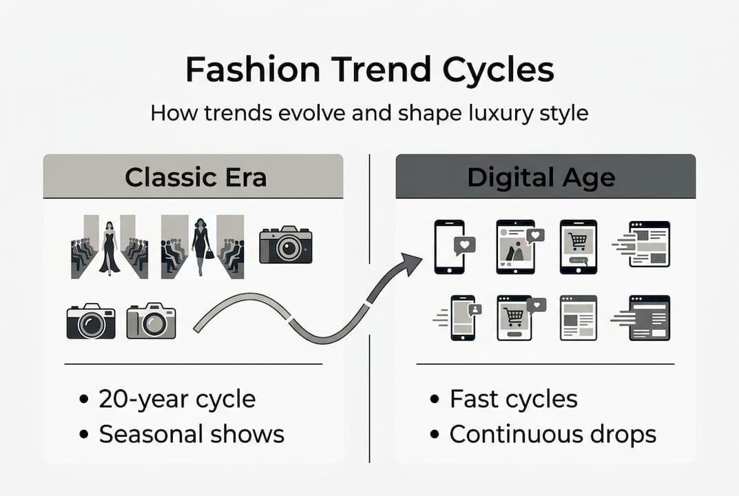 Infographic comparing classic and digital fashion cycles