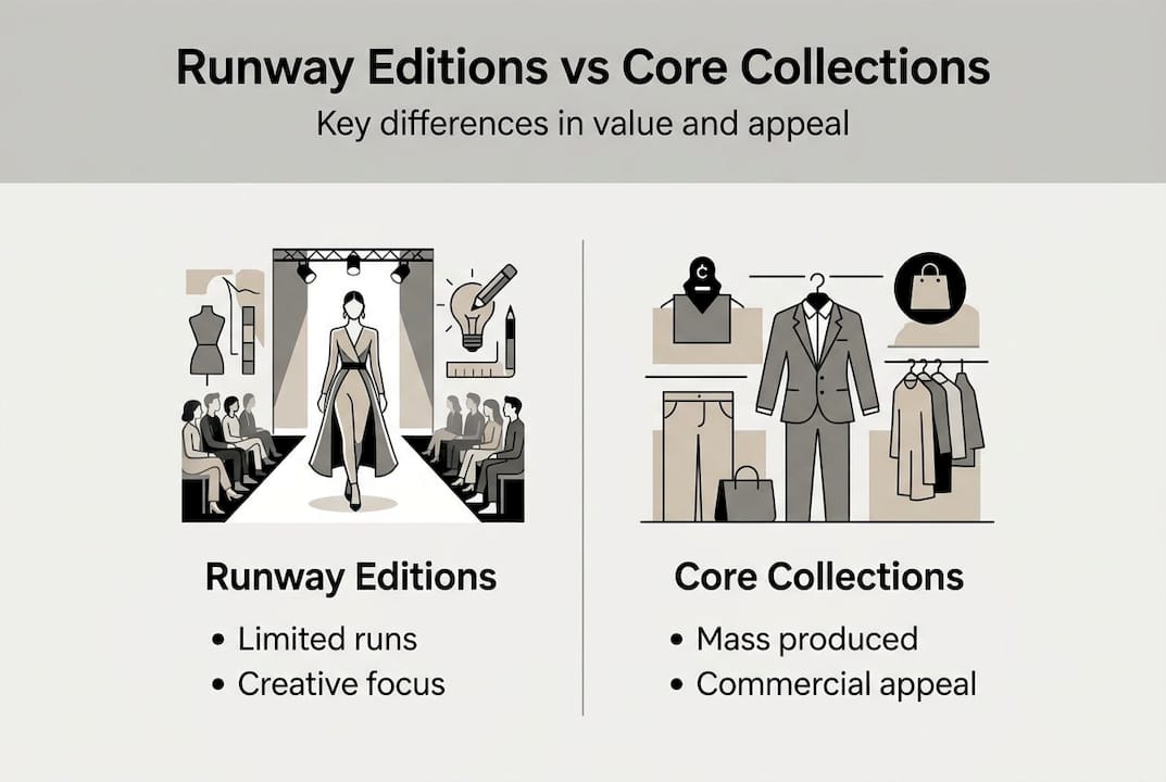 Infographic highlighting runway vs core collection features