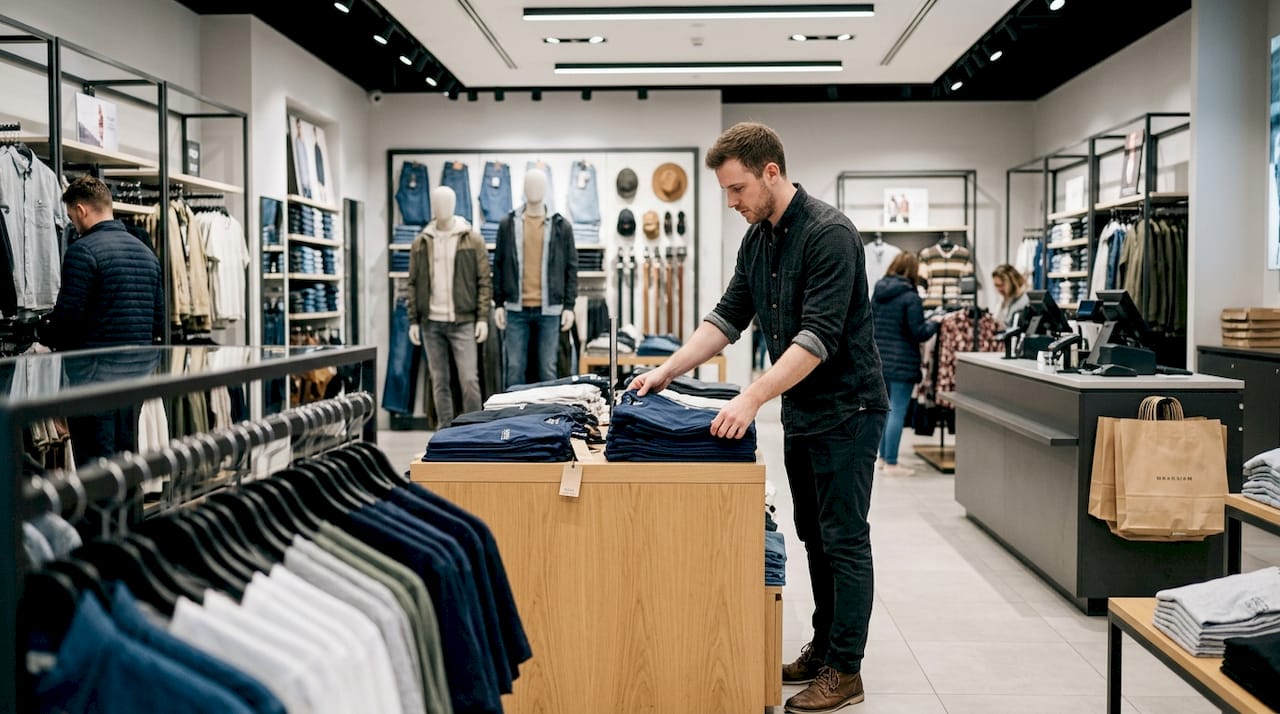 Retail manager organizing shirts in fashion store