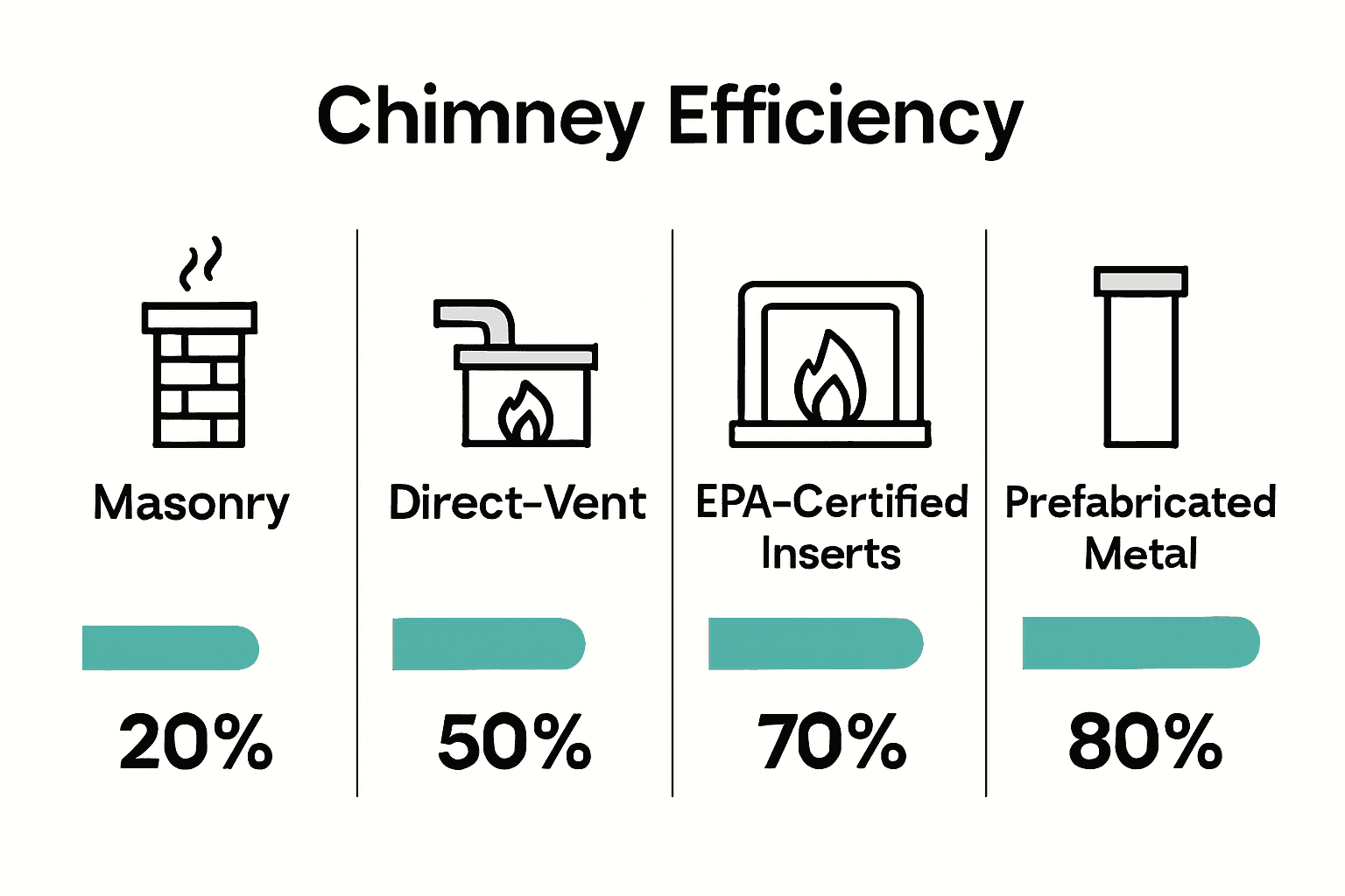 Infographic comparing chimney types and efficiency rates