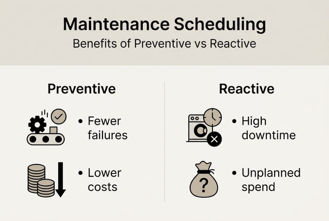 Infographic comparing preventive and reactive maintenance
