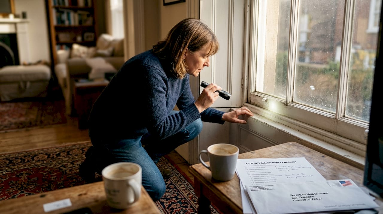 Homeowner inspecting window for mold in old home