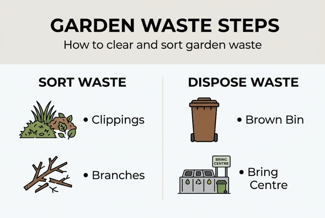 Infographic with steps for sorting garden waste