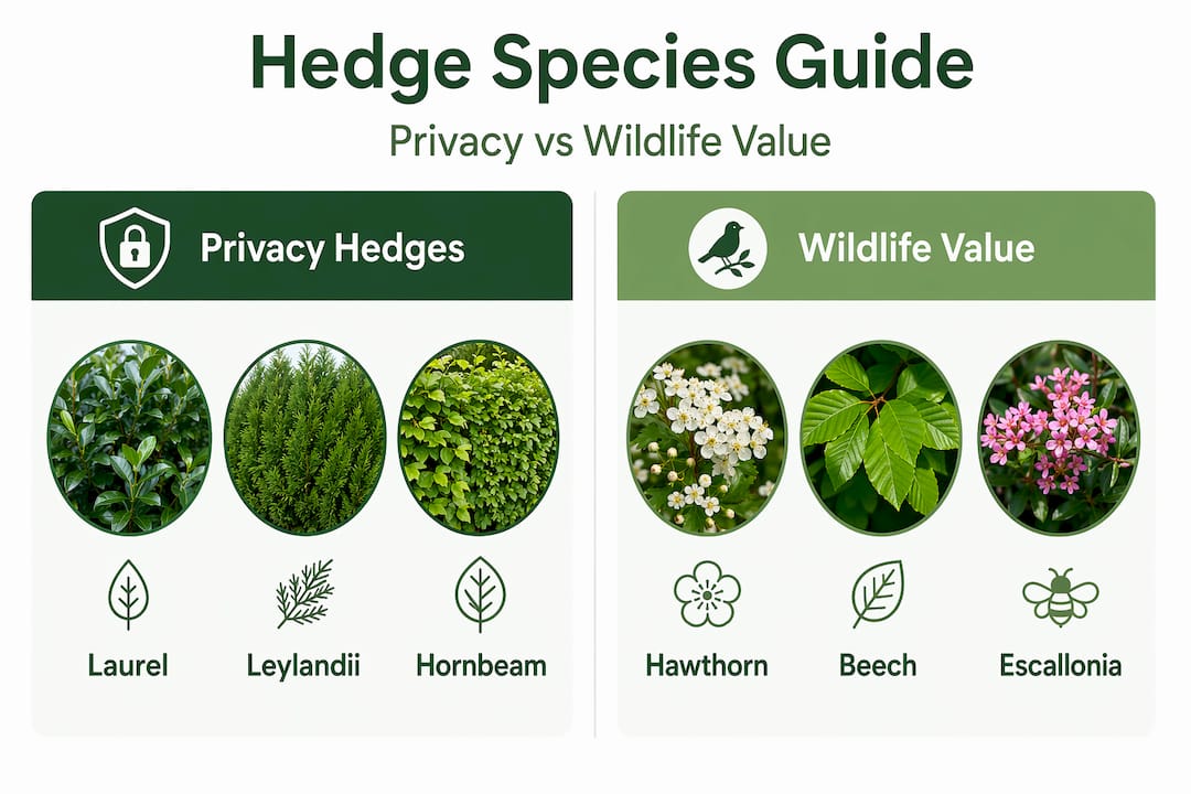 Infographic comparing hedge species for privacy and wildlife