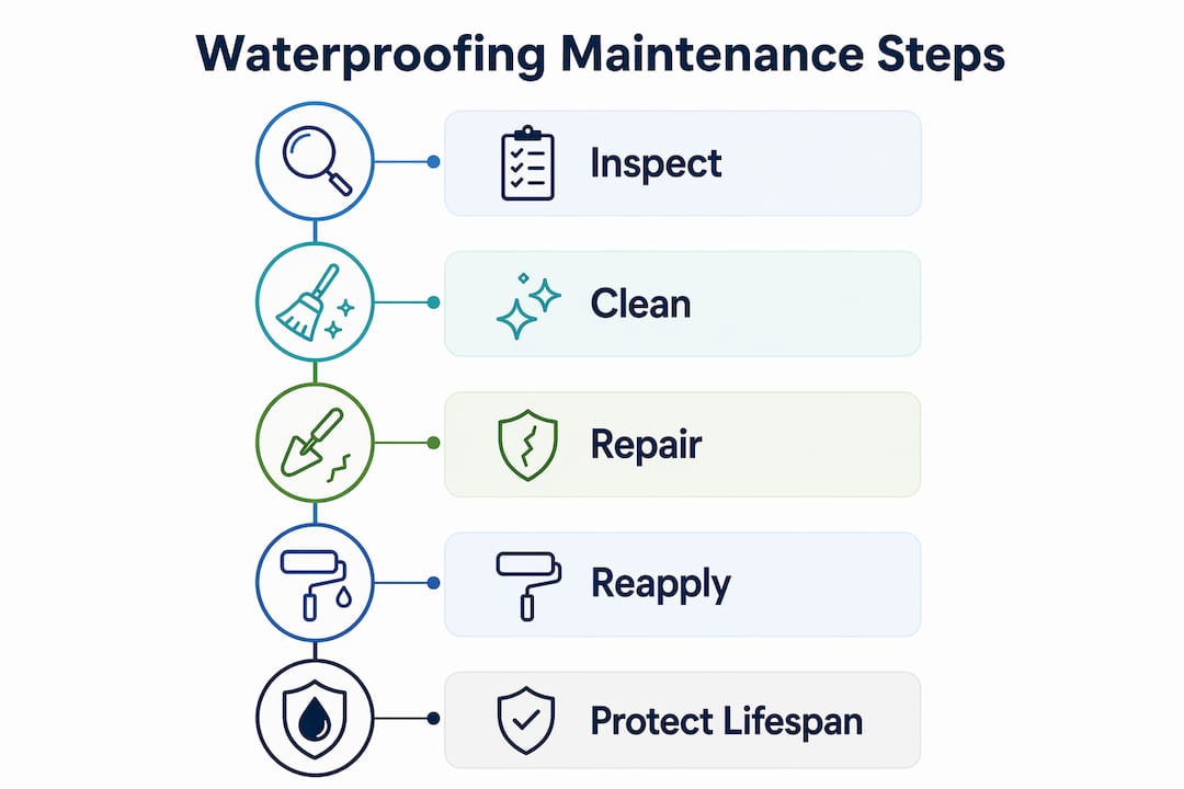 Infographic showing waterproofing maintenance steps