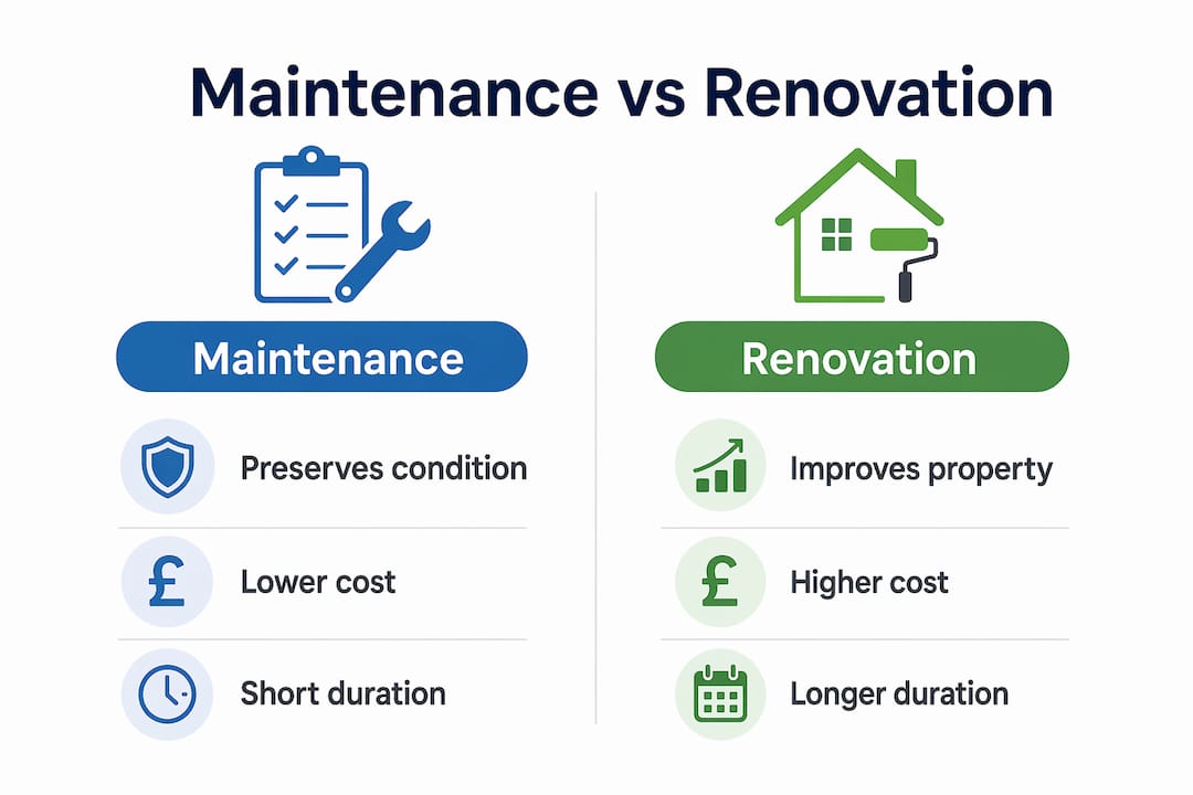 Infographic comparing maintenance and renovation features