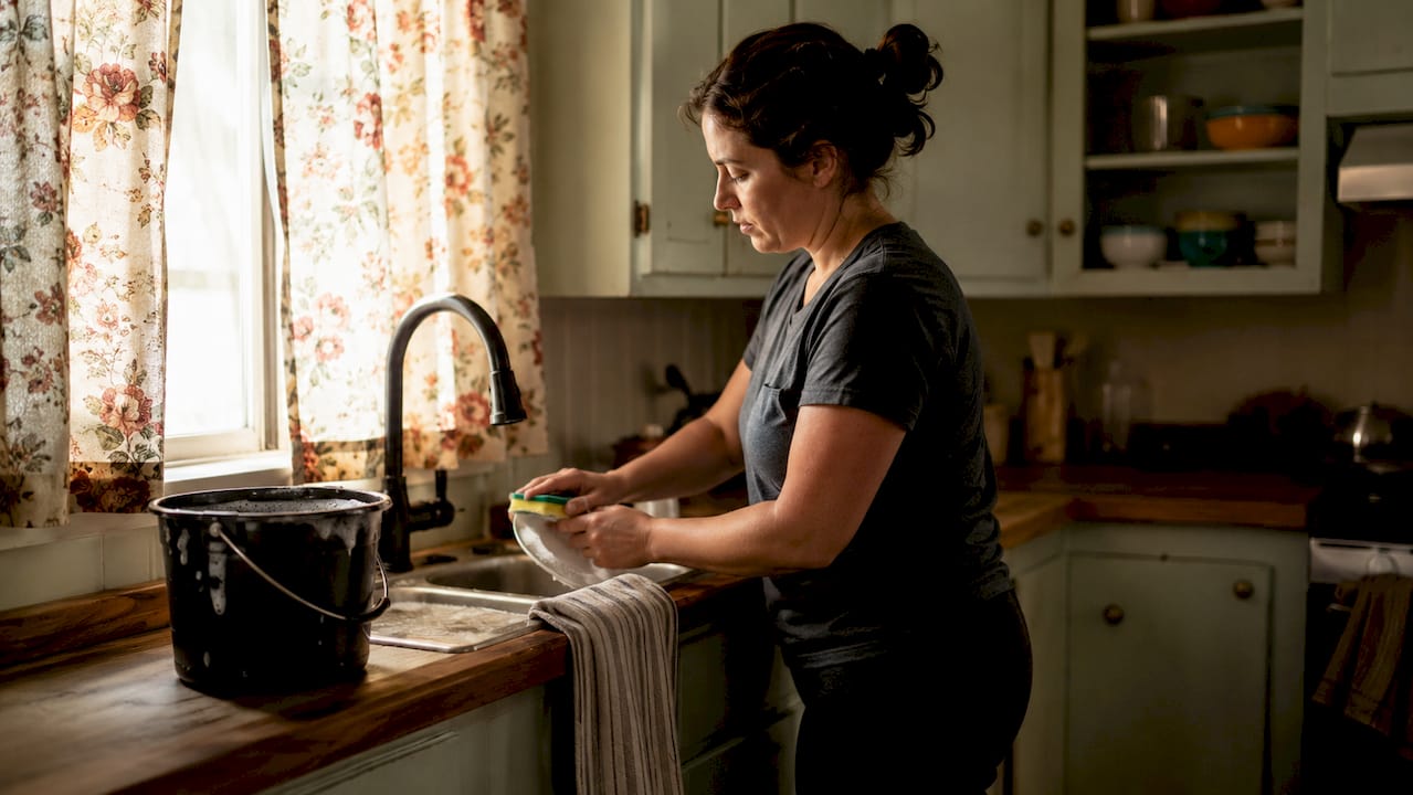 Hands holding timer and checklist in kitchen