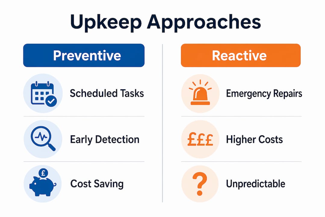 Infographic comparing preventive and reactive property upkeep