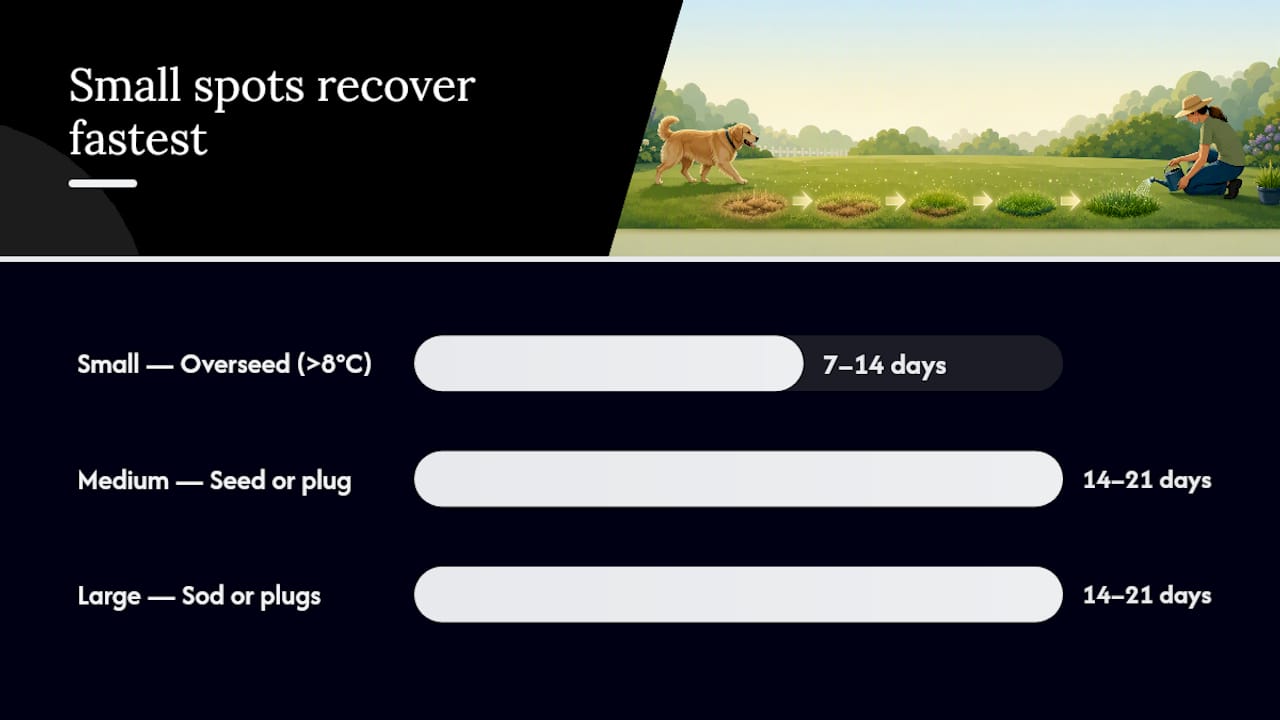 Diagram of lawn repair methods by patch size