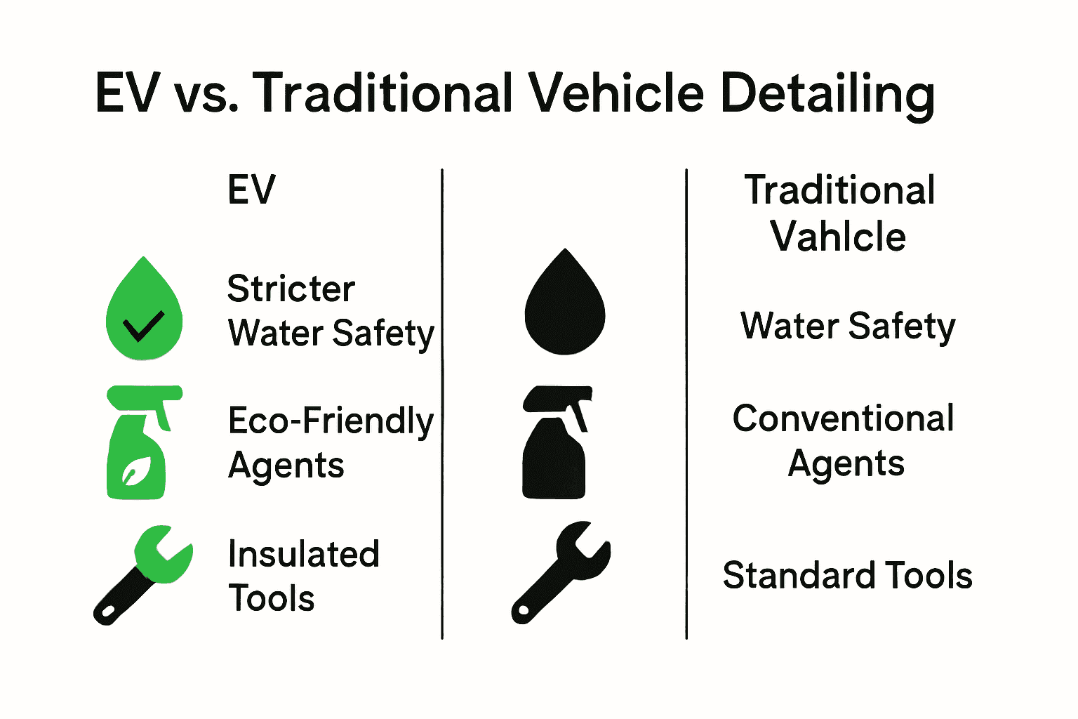 Comparison chart showing key differences between electric and traditional vehicle detailing
