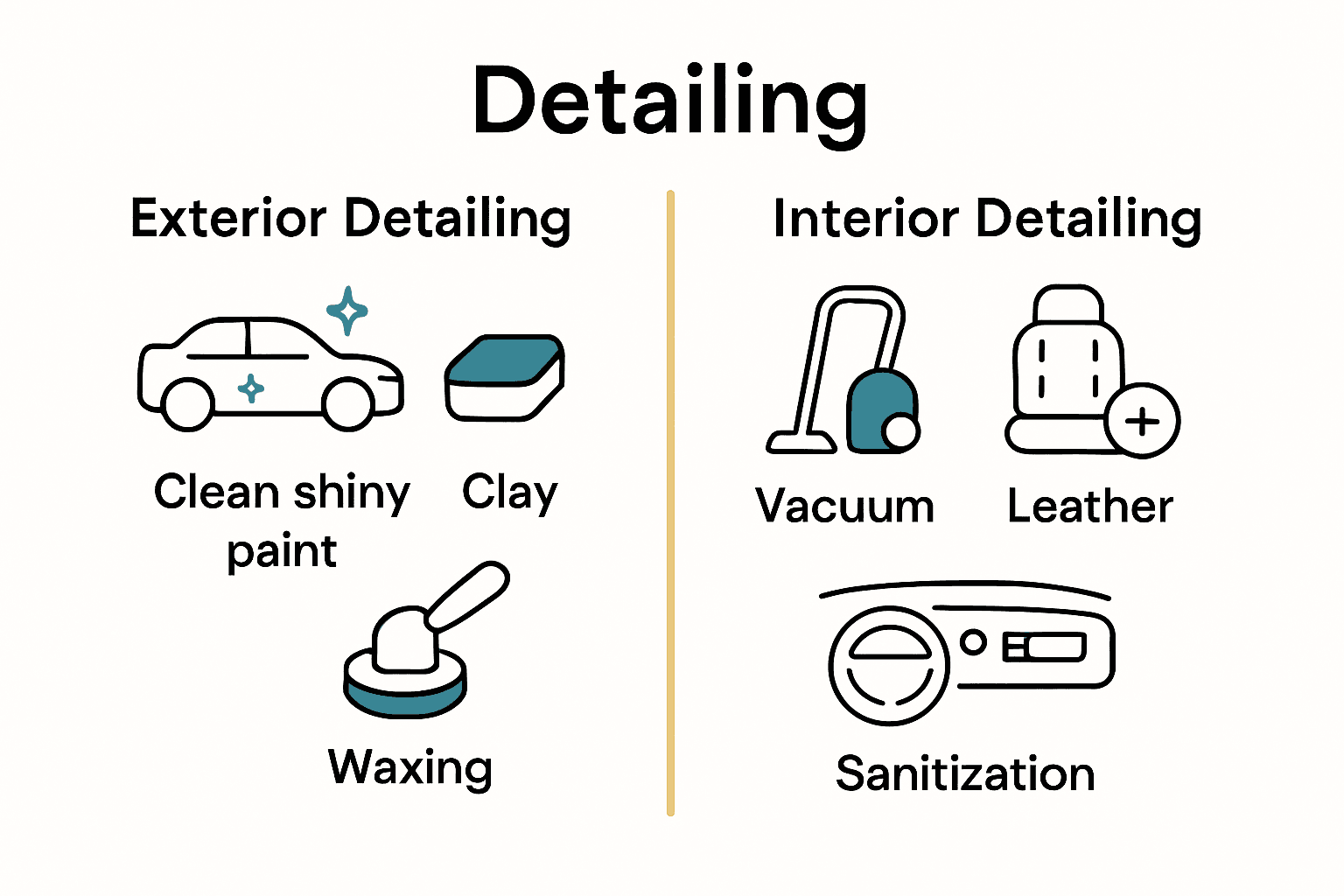 Infographic comparing interior and exterior car detailing services