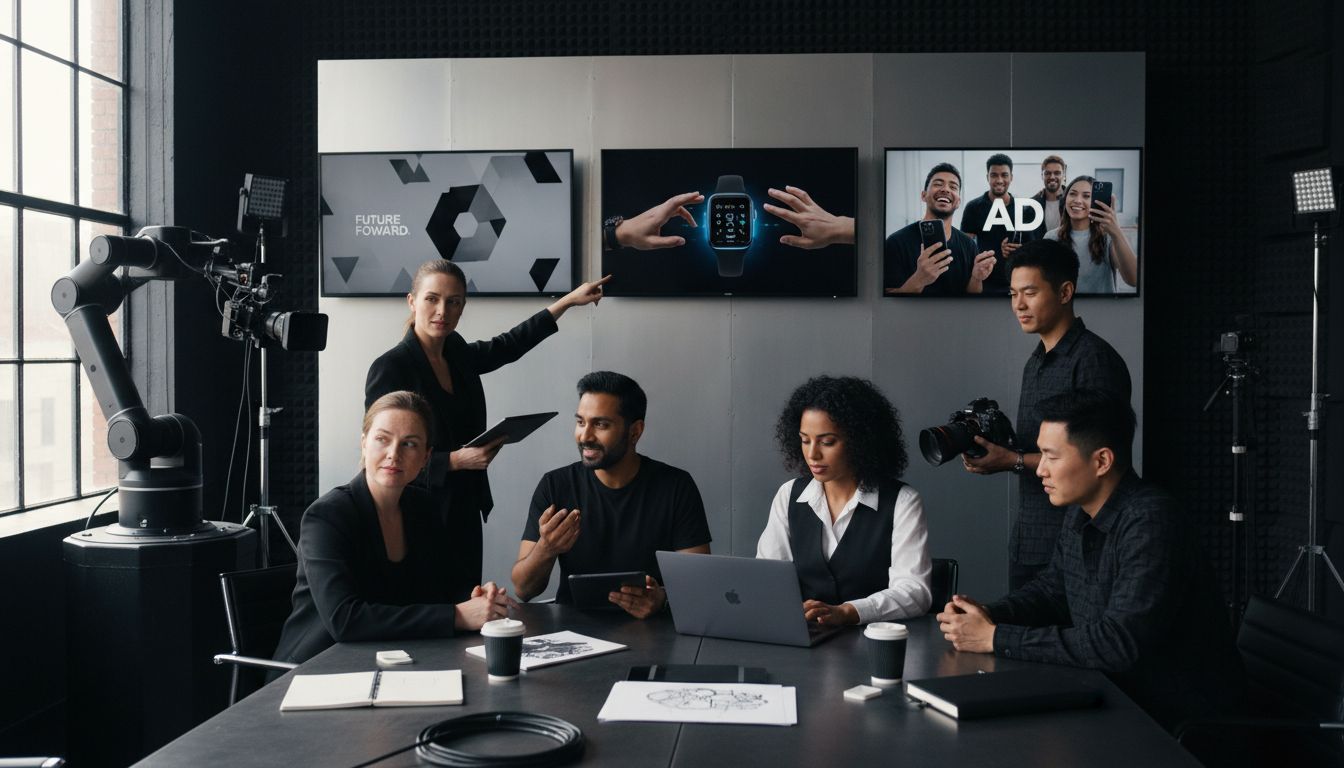 Studio team reviewing diverse commercial film formats