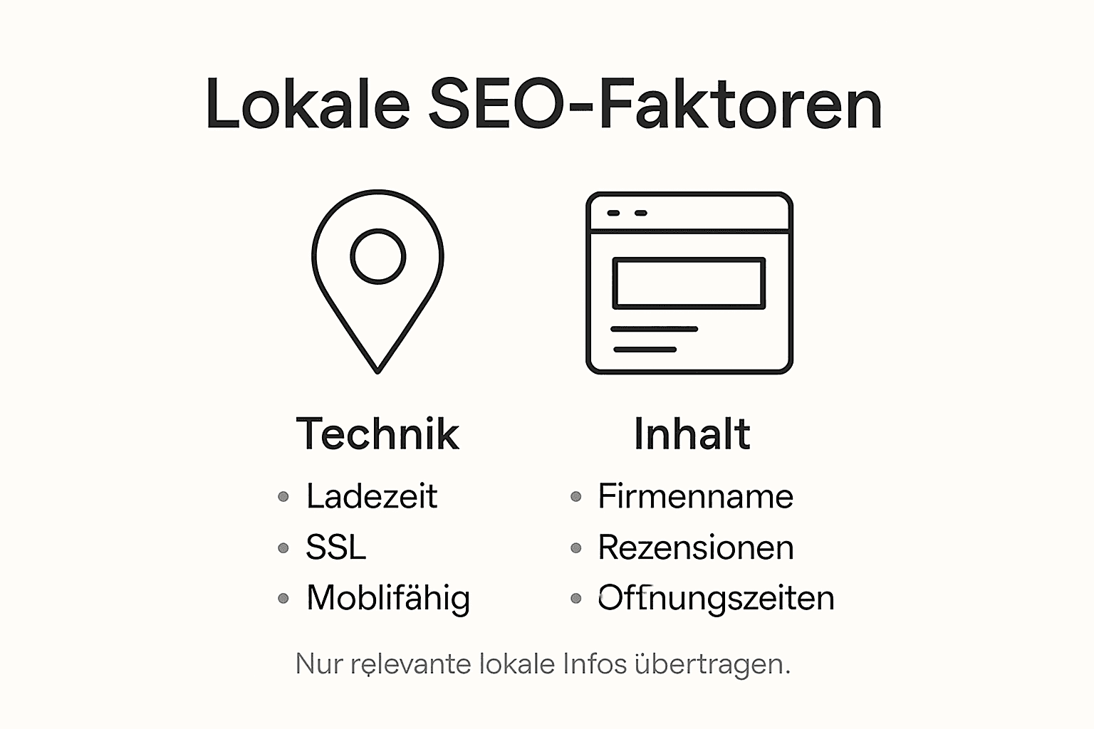 Alle wichtigen Faktoren für lokale SEO auf einen Blick – übersichtlich in einer Infografik dargestellt.