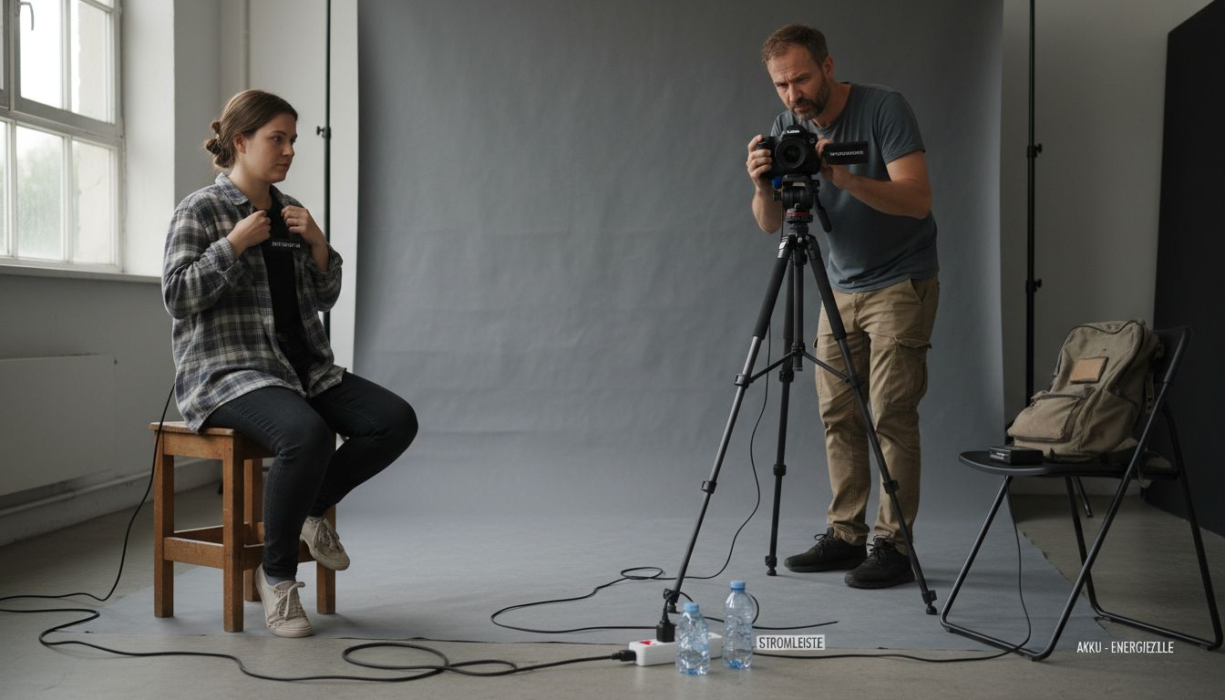 Ein Videograf nimmt seinen Kollegen im professionellen Studio auf.